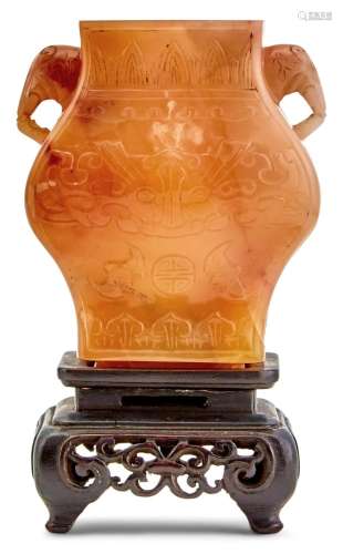 A Chinese Honey Agate Archaistic Vase