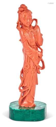 A Chinese Coral Carving of a Meiren