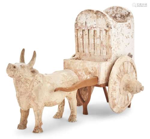 A Chinese Pottery Model of an Ox and Cart