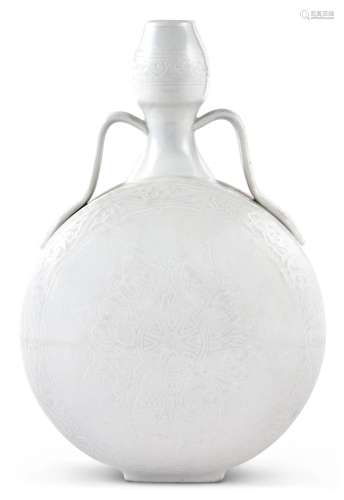 A Fine Chinese Incised White Porcelain Flask-Form Vase