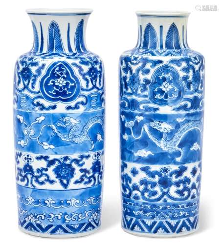 A Matched Pair of Chinese Blue and White Porcelain Vases