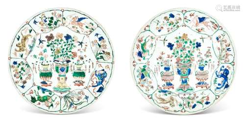 A Pair of Chinese Famille Verte Porcelain Dishes