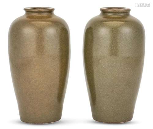 A Pair of Chinese Teadust Glazed Porcelain Vases
