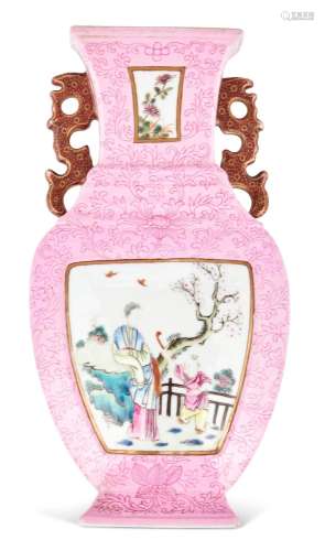 A Chinese Famille Rose Enameled Porcelain Wall Vase