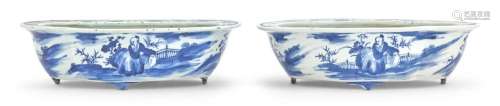 A Pair of Chinese Blue and White Porcelain Planters