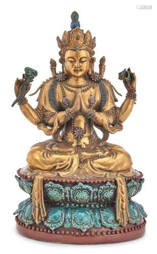 A Rare and Large Chinese Gilt and Enameled Porcelain Figure ...
