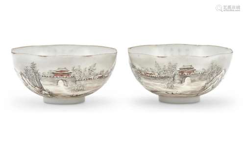 A Pair of Chinese Enameled Eggshell Porcelain Bowls