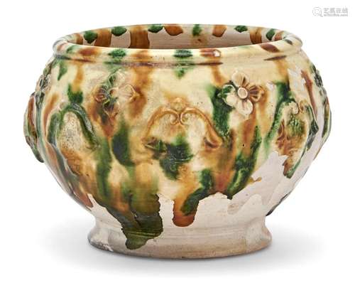 A Chinese Molded Sancai Pottery Jar with Florets