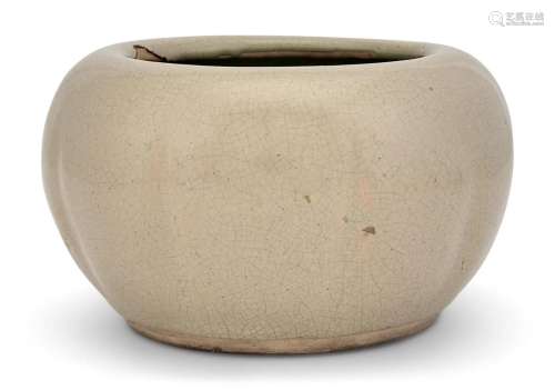 A Chinese Crackle Glazed Melon-Shaped Pottery Alms Bowl