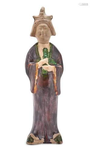 A Rare Chinese Sancai-Glazed Pottery Figure of a Court Lady