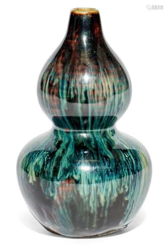 A Rare Chinese Black, Russet and Blue Glazed Double Gourd Va...