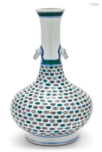 A Rare Chinese Doucai Porcelain Double Handled Bottle Vase