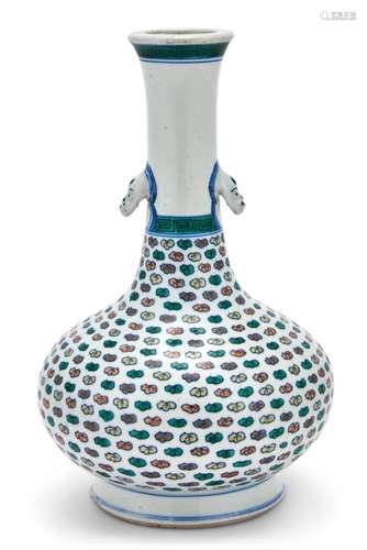 A Rare Chinese Doucai Porcelain Double Handled Bottle Vase