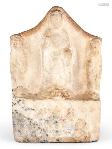 A Chinese Carved White Stone Figural Stele