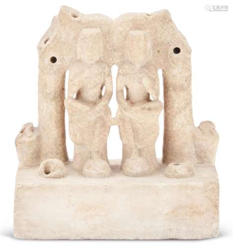 A Chinese Carved White Stone Figural Stele