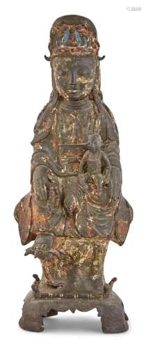 A Large Chinese Cast Bronze Figure of Guanyin