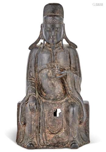 A Chinese Cast Bronze Figure of a Daoist Divinity