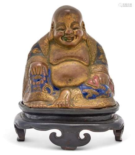 A Chinese Enameled Bronze Figure of Budai