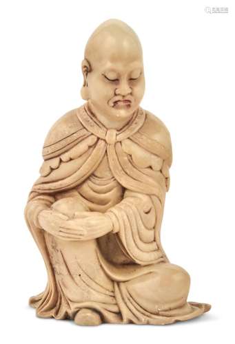 A Chinese Carved Soapstone Figure of a Luohan