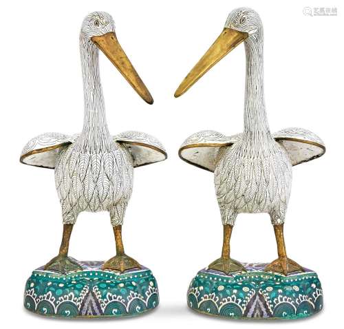 A Pair of Chinese Cloisonné Enamel Storks
