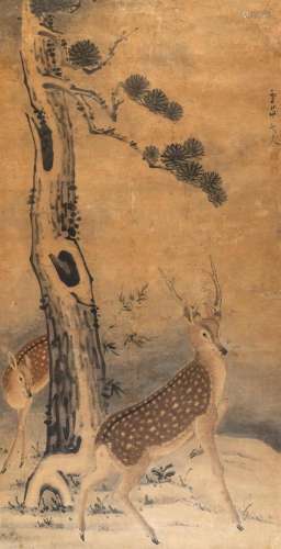 A Large Chinese School Painting, depicting a deer