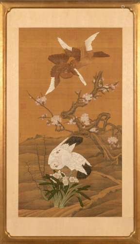 A Chinese School Painting After Xu Ji, depicting doves and b...