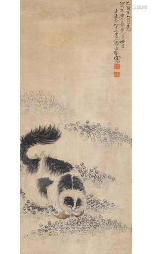 A Chinese School Painting, depicting a cat killing a bat, mo...