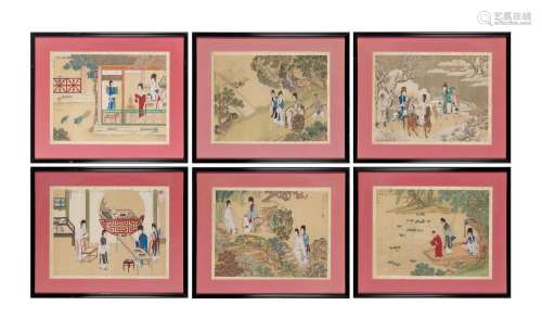 Six Chinese Figural Paintings after Gu Jianlong