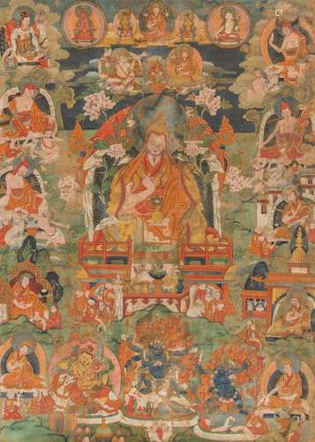 A Tibetan Thangka, depicting a Lama