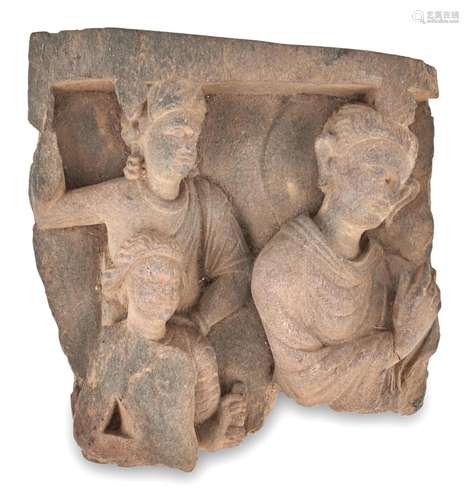 A Gandharan Gray Schist Relief Carving of Buddha and Attenda...