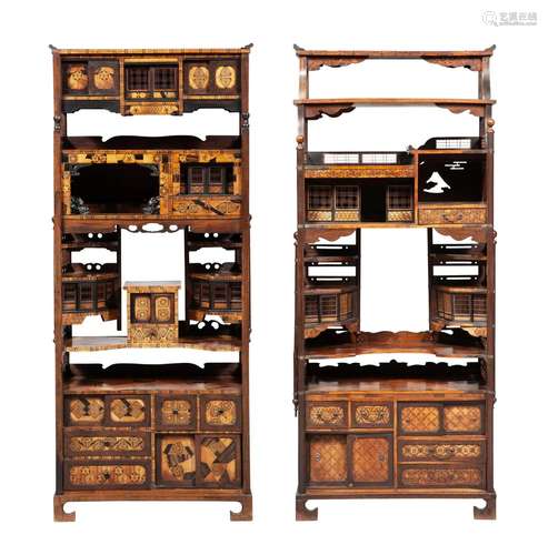 A Matched Pair of Japanese Marquetry Shodana Cabinets