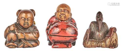 Three Japanese Carved Boxwood Netsuke