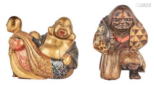 Two Japanese Lacquered Boxwood Netsuke