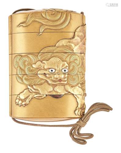 A Japanese Gilt Lacquer Four-Case Inro signed Gyokuyuki