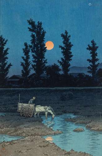 A Japanese Shin Hanga Woodblock Print by Kawase Hasui, Eveni...