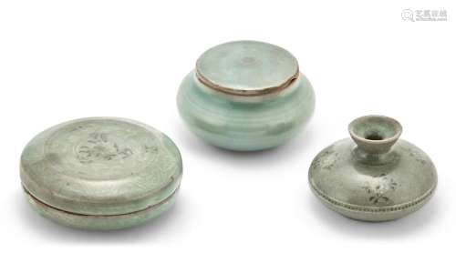 Three Korean Celadon Glazed Stoneware Vessels