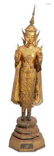 A Large Thai Gilt Lacquered Bronze Figure of Buddha