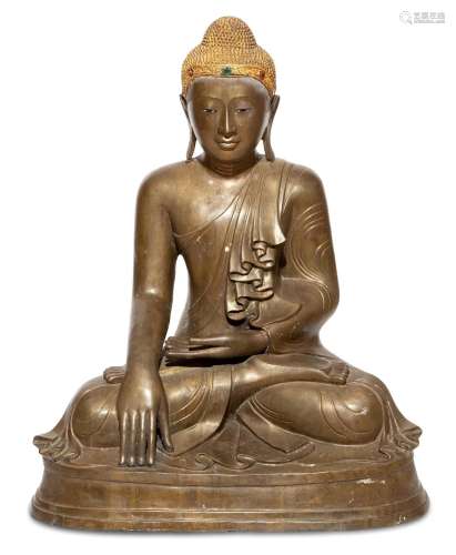 A Large Burmese Mandalay-Style Bronze Figure of Buddha