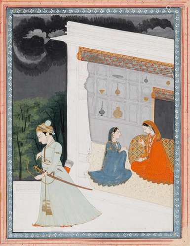 An Indian Kangra School Painting, depicting Abhisandita Nayi...