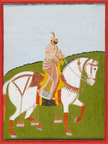 An Indian Sikh-School Painted Miniature, depicting a prince ...