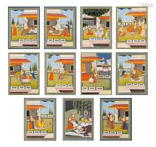 Twelve Indian Jaipur School Painted Miniatures