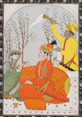 An Indian Kangra School Painting, depicting a prince and his...