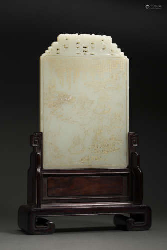 HeTian Jade Hanging Panel with Buddhist Design from Qing