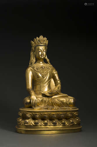 Copper and Golden green Tara Figure from Qing