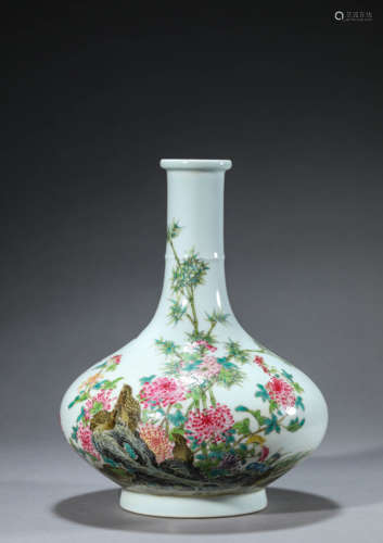 Famille Rosed Vase with Inscription