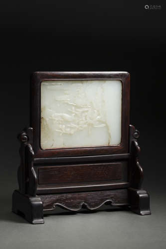 HeTian Jade Hanging Panel with Inscription from Qing