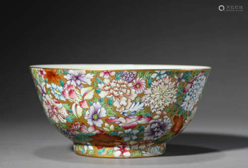 Golden Based Famille Rosed Kiln Bowl