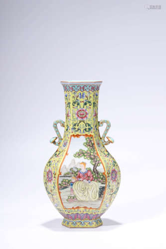 Famille Rosed Yellow Based Vase