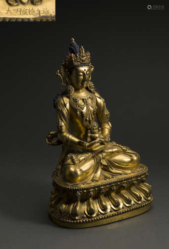 Copper and Golden Avalokitesvara Figure from Ming
