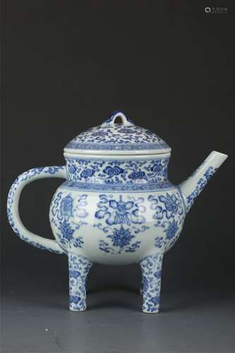 Blue and White Kiln Four Footed Pot from Qing